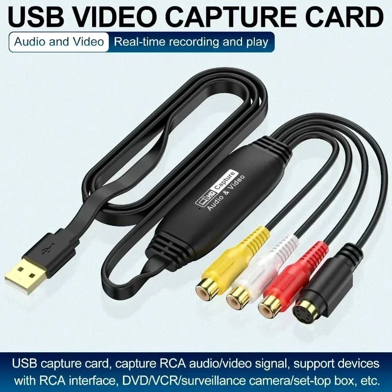 Convertitore USB per acquisizione video da VHS a digitale, scheda di acquisizione audio/video USB 2.0 per TV, DVD, VHS, compatibile con sistemi Windows e Mac