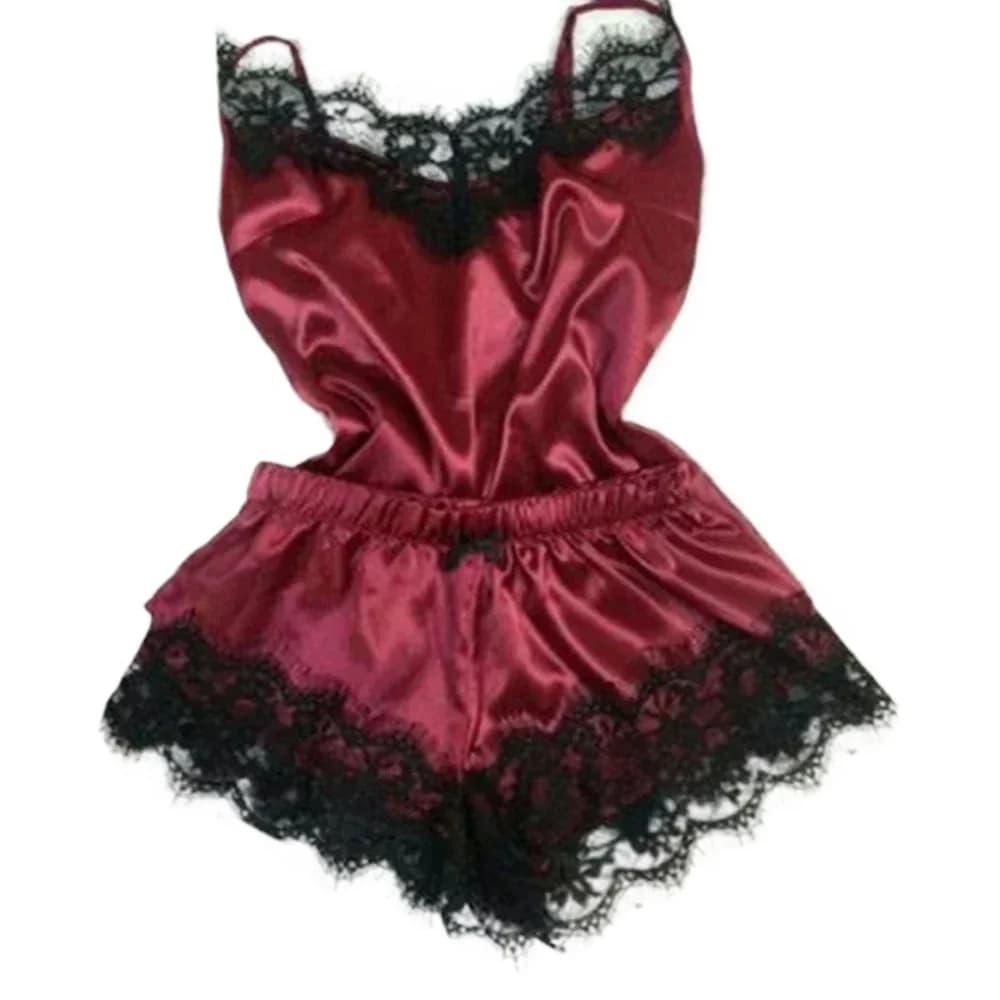 Set Pigiama Estivo in Pizzo e Seta per Donne, Lingerie Sexy, Top e Pantaloncini, Comodo e Casual