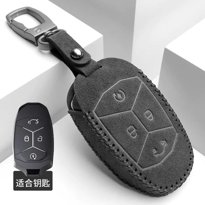 Portachiavi e cover portachiavi in pelle scamosciata premium per Lynk & Co 09 PHEV/03 - Protezione per carte NFC con portachiavi