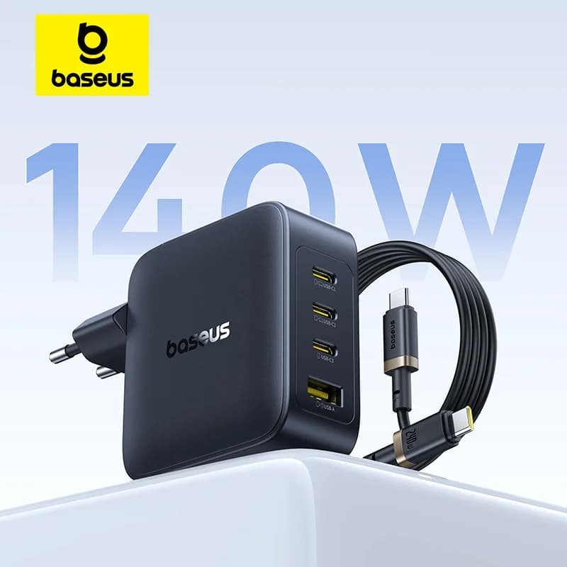 delNew Sale delBaseus 140W GaN PD Charger USB C Charger Quick Charger for MacBook Tablet Phone Charger for iPhone 17 16 15 14
