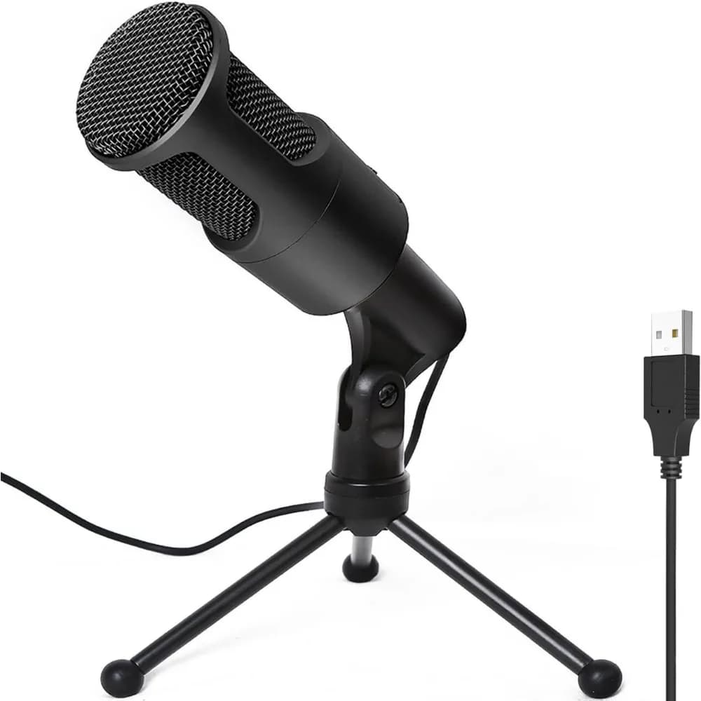 Microphone for Podcasting, Streaming, and Recording with Foldable Tripod and Mute Switch
