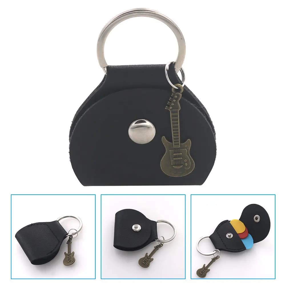 Set di 1 Borsa Porta Plettri per Chitarra in PU, Portachiavi Portatile, Perfetto per Organizzare Plettri di Chitarra, Ukulele e Basso