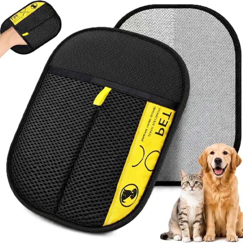 Pet Hair Remover Gloves for Dogs Cats Electrostatic Grooming Mitt Reusable Washable Deshedding Tool 2-in-1 Lint Roller Brush Safe Non-Toxic