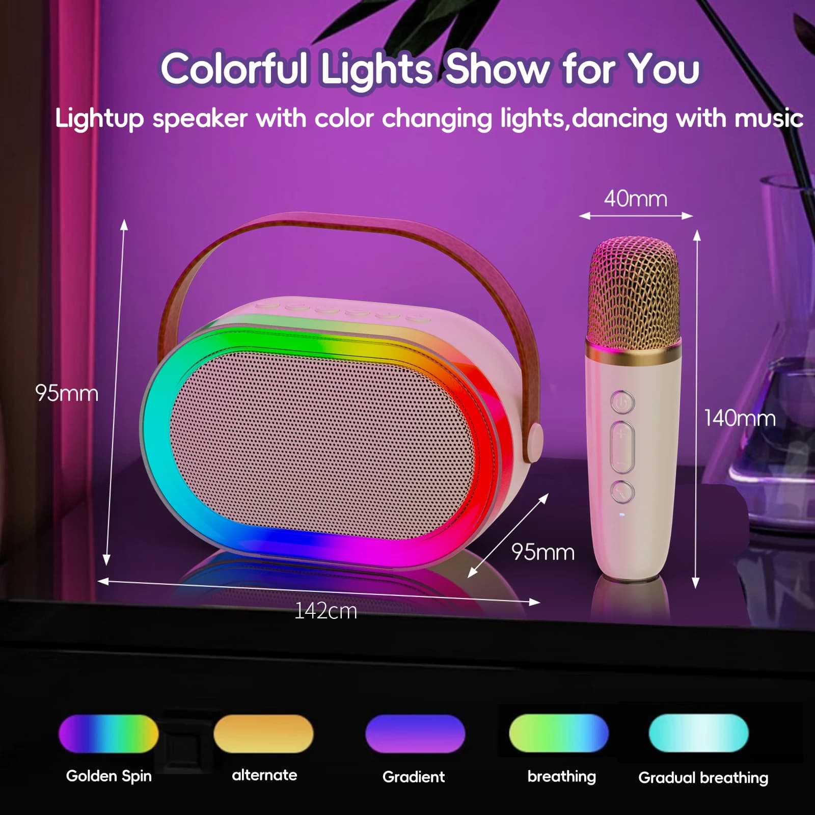 Macchina per Karaoke per Bambini e Adulti, Altoparlante Bluetooth Portatile Mini Karaoke con 2 Microfoni Wireless e Luci LED