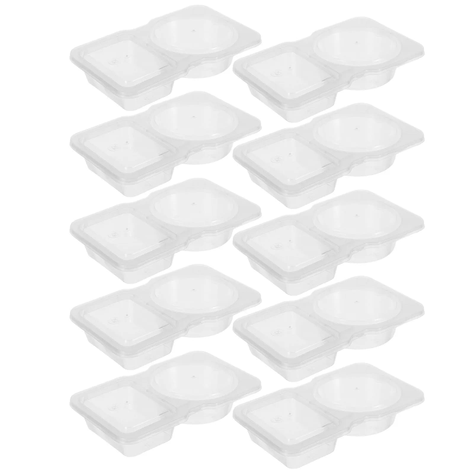 Set di 10 Contenitori Compatti per Spezie a Doppio Scomparto, Coppette in Plastica Riutilizzabili con Coperchi per Preparazione Pasti e Asporto