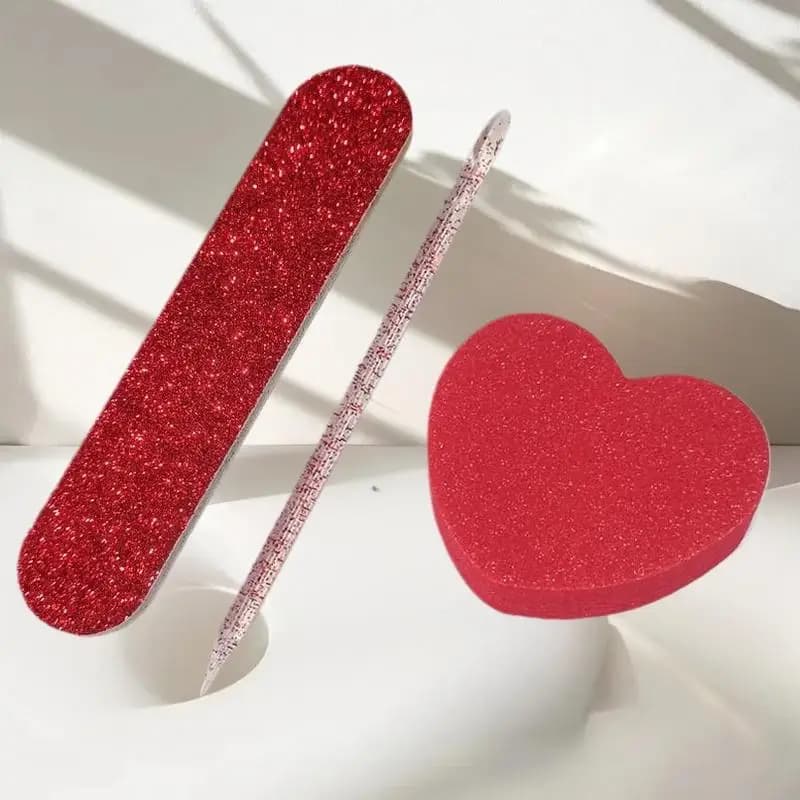 Kit per la cura delle unghie glitter da 8/12 pezzi: tampone a forma di cuore, asta di cristallo e lima bifacciale per nail art e pedicure