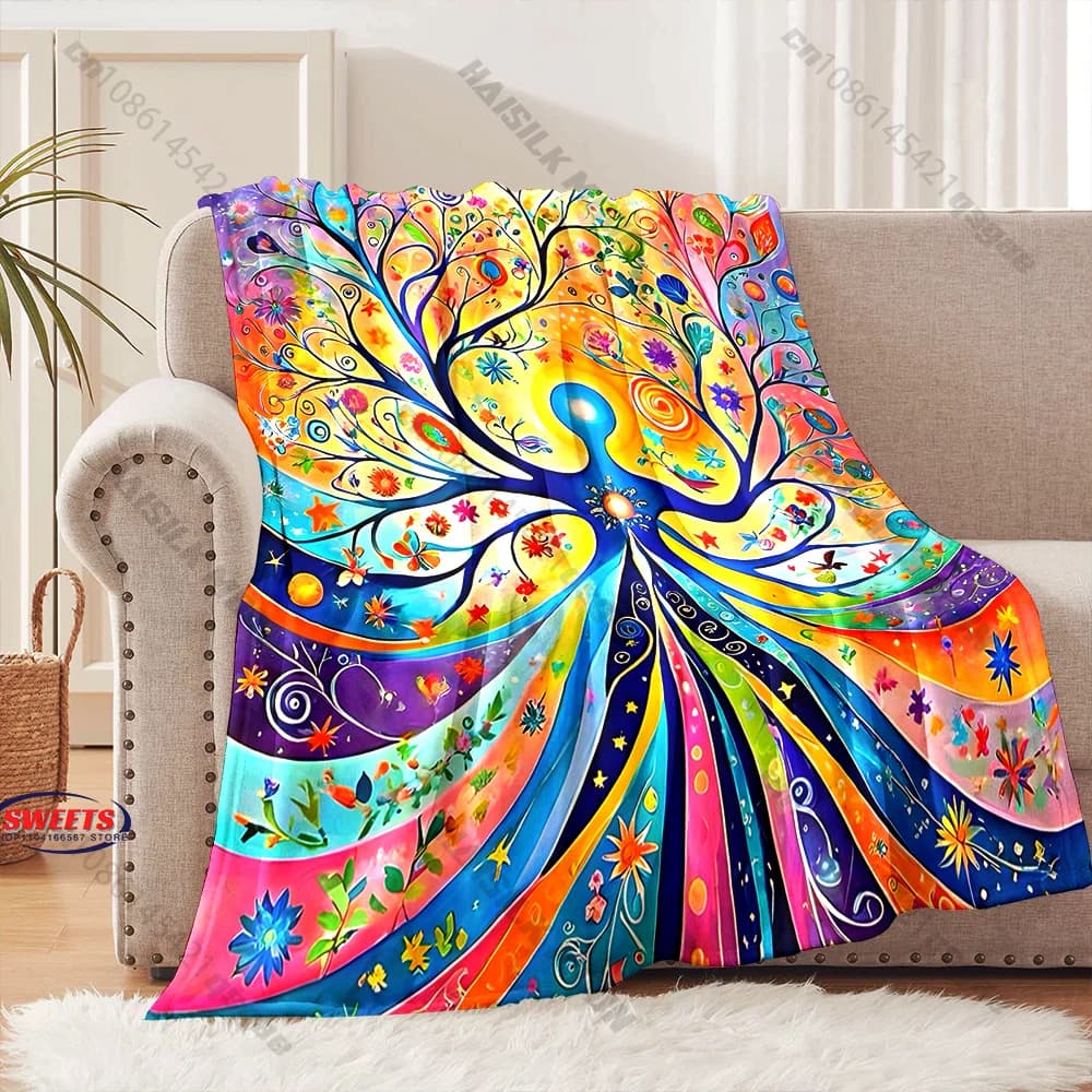Coperta Vibrante con Motivo Albero della Vita, Disponibile in Diverse Misure per Bambini e Adulti, Decorazione per Camera da Letto, Soggiorno e Divano, Regalo Raffinato