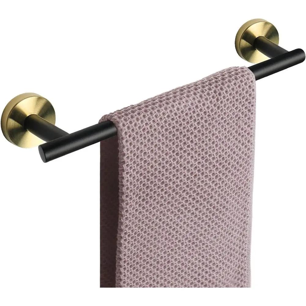 16-Inch Wall-Mounted Shower Towel Rack, Matte Black & Gold, 13-Inch Hanging Space