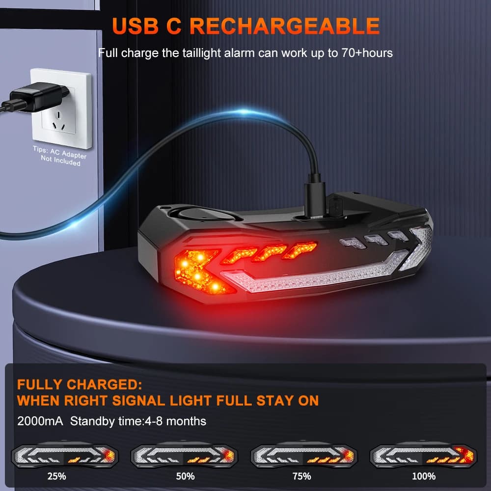 Anti Theft Bike Rear Light Alarm Smart Motocycle Viration Alarm Motion Sensor Cycling Alarm Waterproof Bicycle Alarm System Anti Theft