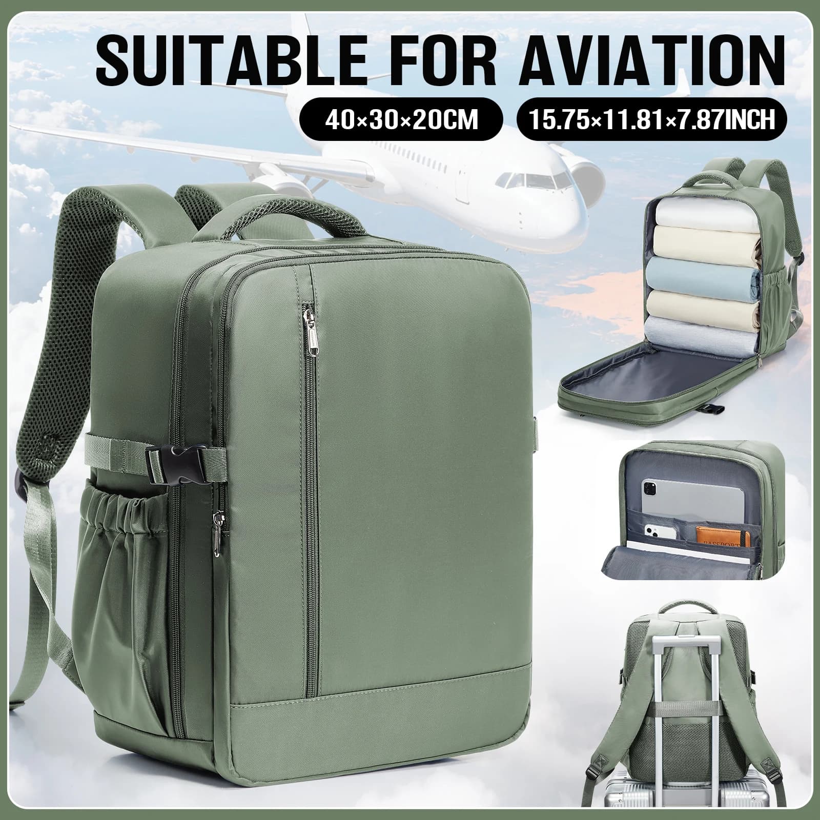 Zaino da viaggio Cabin Plane 40x20x30 Borsa da cabina, Zaino da donna per uomo Bagaglio a mano Zaino per laptop, Borsa per riporre abbigliamento, Zaino