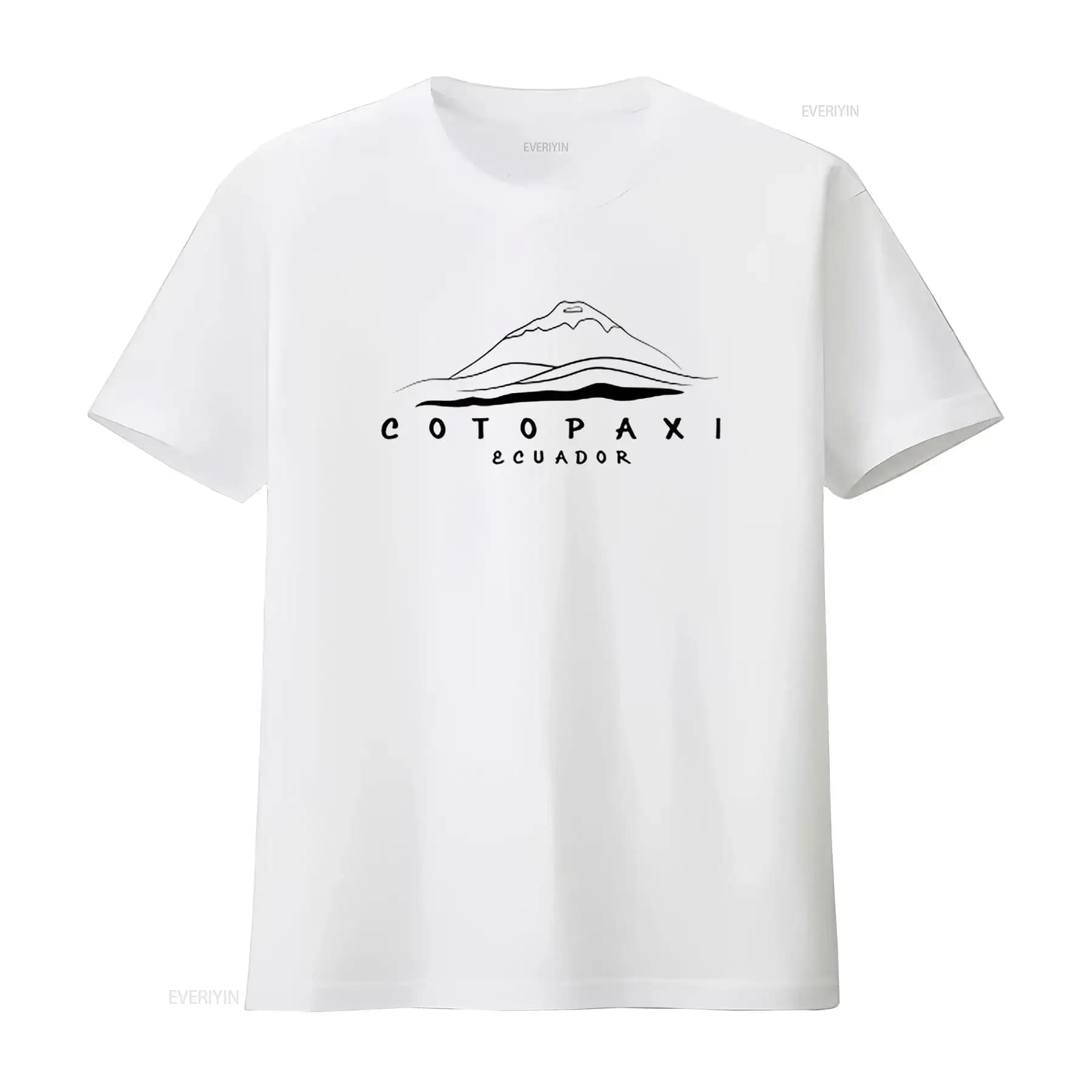 Mens COTOPAXI ECUADOR Round Neck T Shirt White vintage Washed graphic Comfortable Unisex Stretched Casual Breathable Versatile