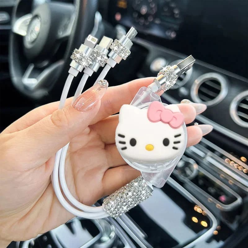 Cavo di ricarica Sanrio Hello Kitty 3 in 1 per iPhone Android Micro USB Type-C, cavo dati USB carino per cellulare