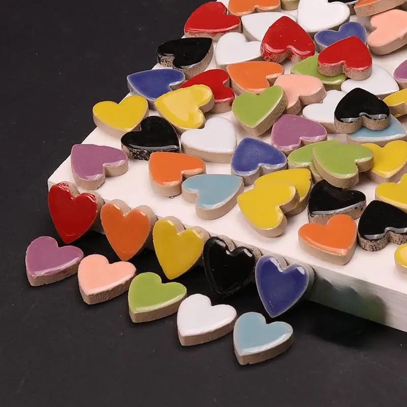 Heart Shaped Ceramic Mosaic Tiles Set DIY Craft Kit for Door Frames Wall Art Staircase Garden Decor