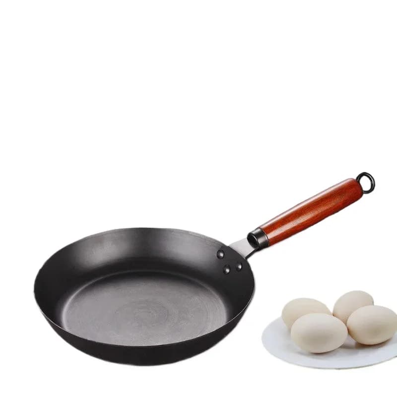 Hammered iron pan 20/24/26/28 cm Blue iron pans with detachable wood handle Non-stick coating Frying pan