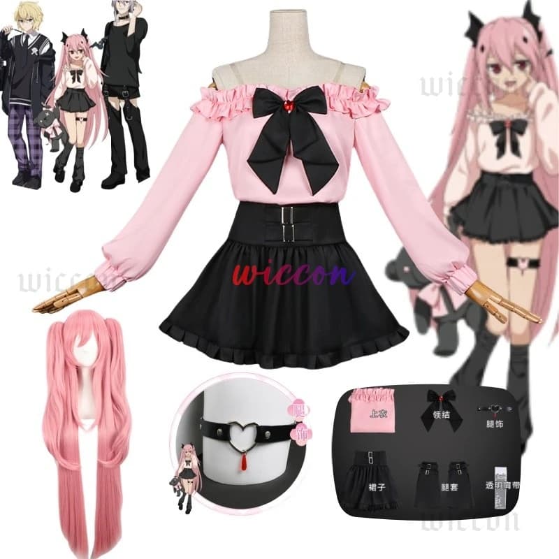 Seraph Of The End Krul Tepes Cosplay Costume Set Vampire Witch JK Uniform Dress Wig Headwear Props for Halloween Party