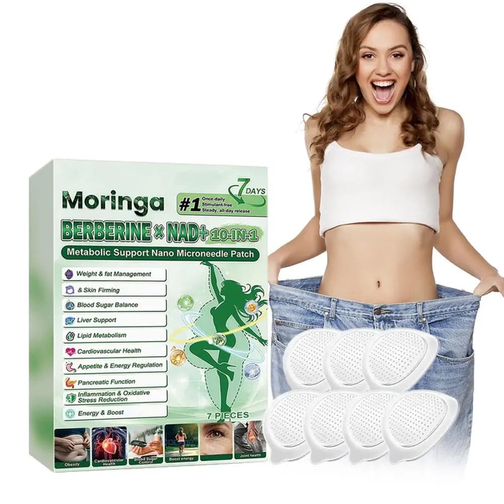 7Pcs Moringa Berberine NAD+ 10-in-1 Nano Microneedle Patch Multi Metabolic Support Weight Fat Management Blood Sugar Balance