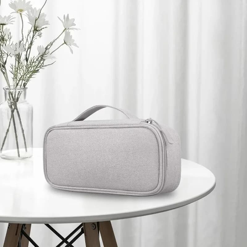 Borsa Organizer da Viaggio per Elettronica con Scomparti per Gestione Cavi - Custodia Tecnologica Grigio Chiaro con Tasca con Cerniera