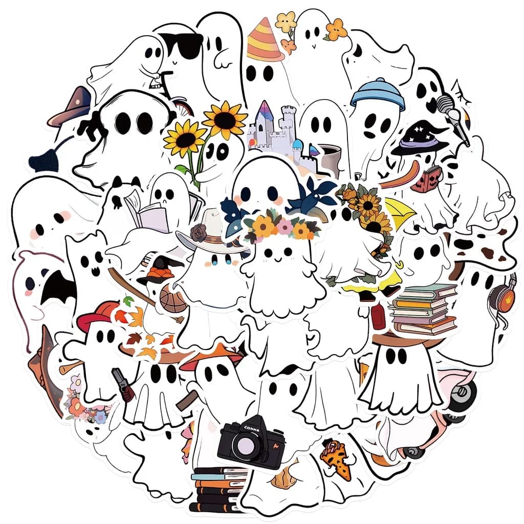 50 Pezzi Adesivi Impermeabili a Tema Fantasmi Cartoni Animati per Casco, Bicicletta, Diario, Astuccio - Sticker Story Store