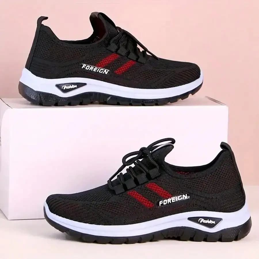 Scarpe casual da donna slip-on a mezza altezza, traspiranti, con tomaia in rete sintetica, sneakers verdi e arancioni