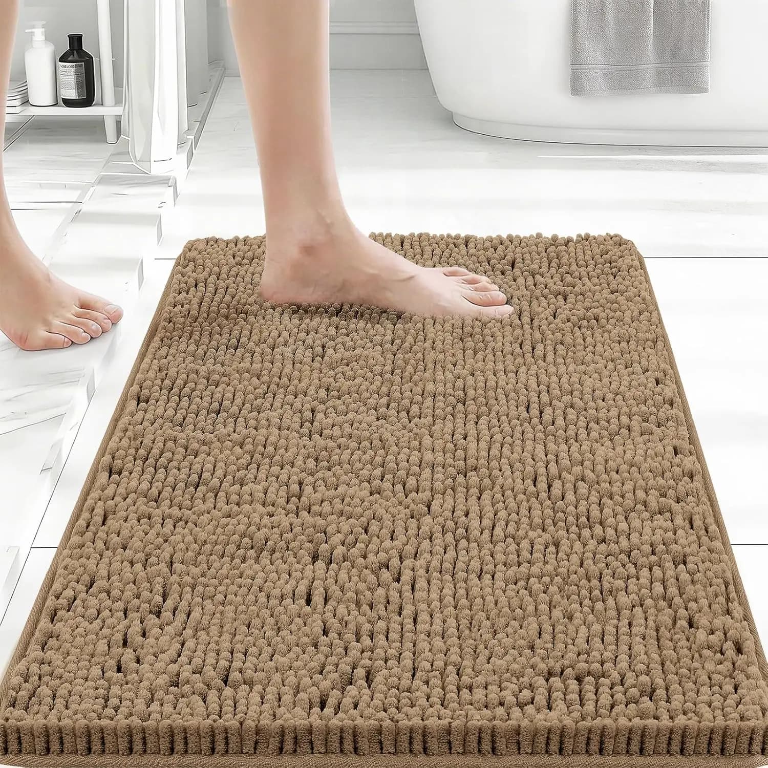 Tappetino da Bagno Antiscivolo in Ciniglia con Base Antiscivolo, Ultra-Assorbente e Lavabile in Lavatrice per Asciugatura Rapida in Doccia e Vasca