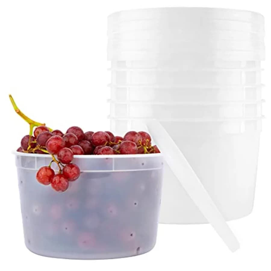 Contenitori in plastica per alimenti con coperchi ermetici a tenuta stagna, lavabili, riutilizzabili, riciclabili, senza BPA, adatti a microonde e frigorifero.
