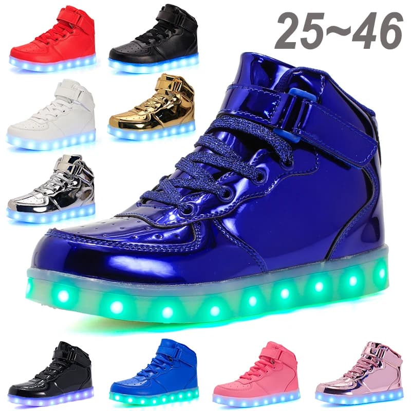 Nuovo Formato 25-46 Bambini Per Adulti Ricarica USB Incandescente Bambino Scarpe Da Ginnastica Luminose per le Ragazze Dei Ragazzi Delle Donne Degli Uomini Led Casual Scarpe Da Passeggio Luce