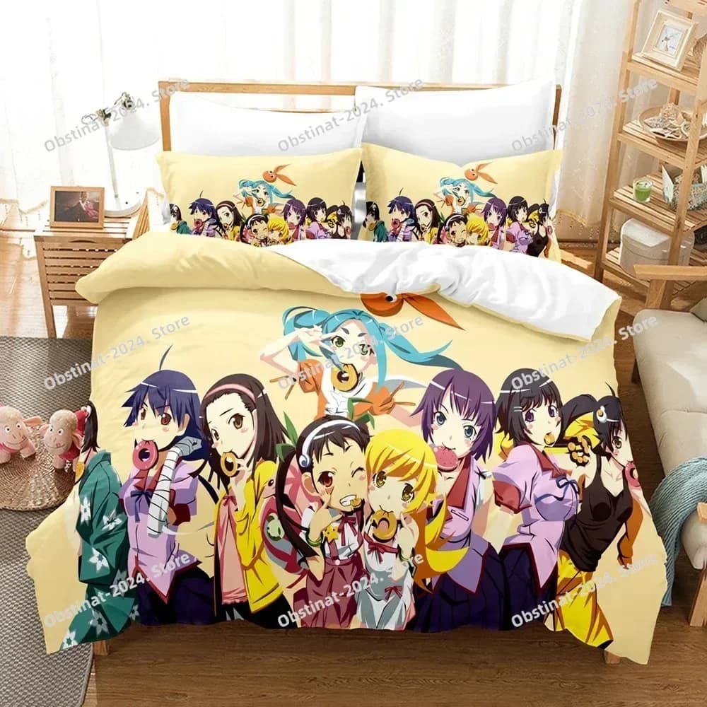 Nuovo set di biancheria da letto serie Monogatari stampato in 3D Anime Araragi Koyomi copripiumino doppio doppio completo Queen King copripiumino per bambini adulti