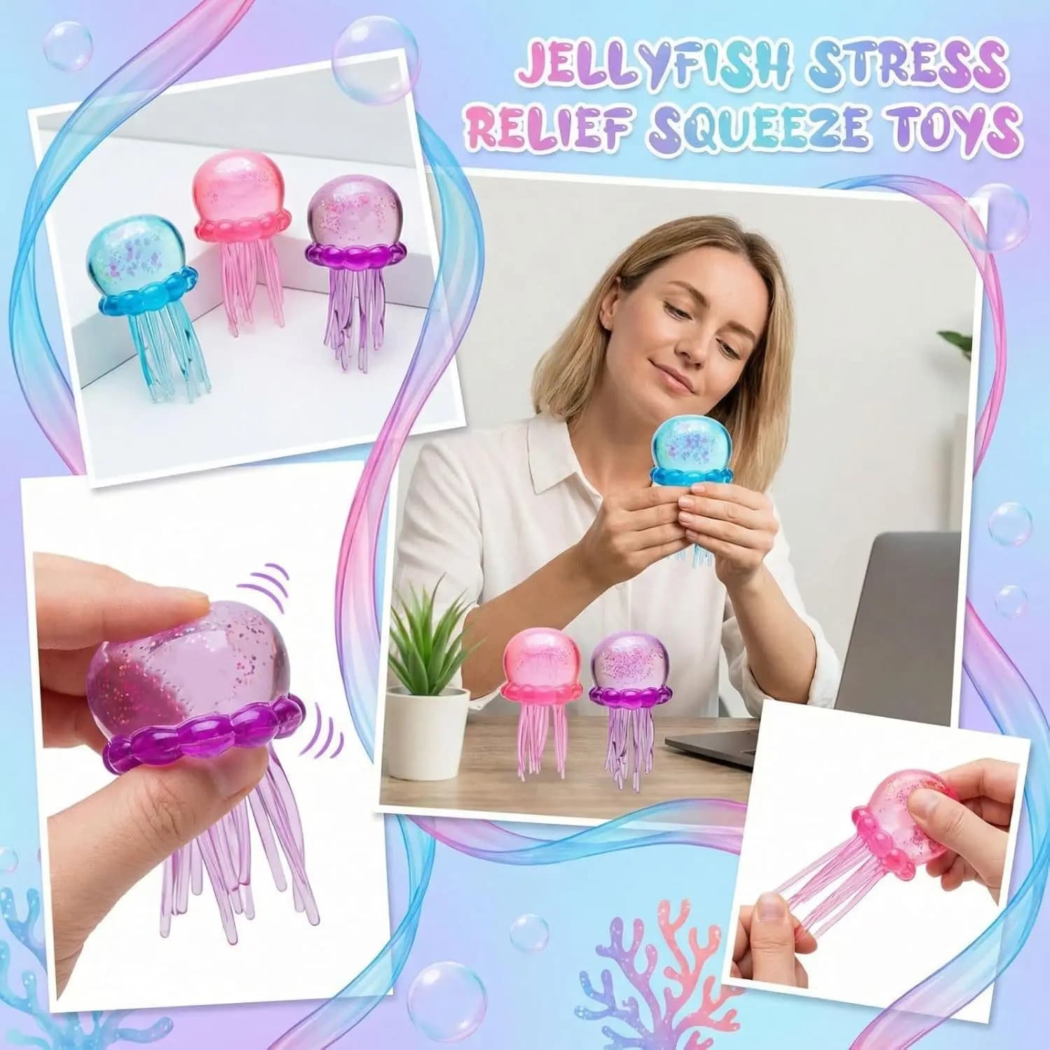 Giocattoli Squishy a Forma di Medusa Glitterata, Morbidi Giocattoli Antistress per Bambini, Ideali per Decorazione Scrivania e Alleviamento Ansia