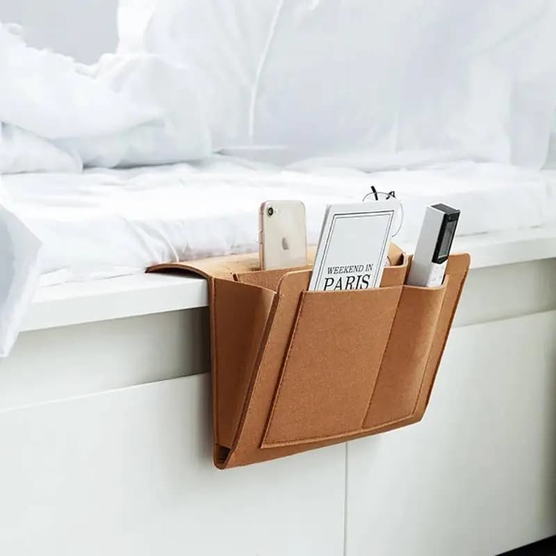 1pc Felt Bedside Storage Organizer Phone Book Magazine Holder Pockets Hanging Storage Bag Baby Tissue Box For Bed Sofa Side Pouc