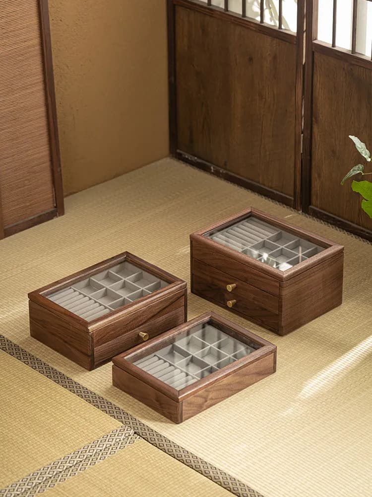 Black walnut jewelry multi-layer storage box light luxury high-end jewelry ring