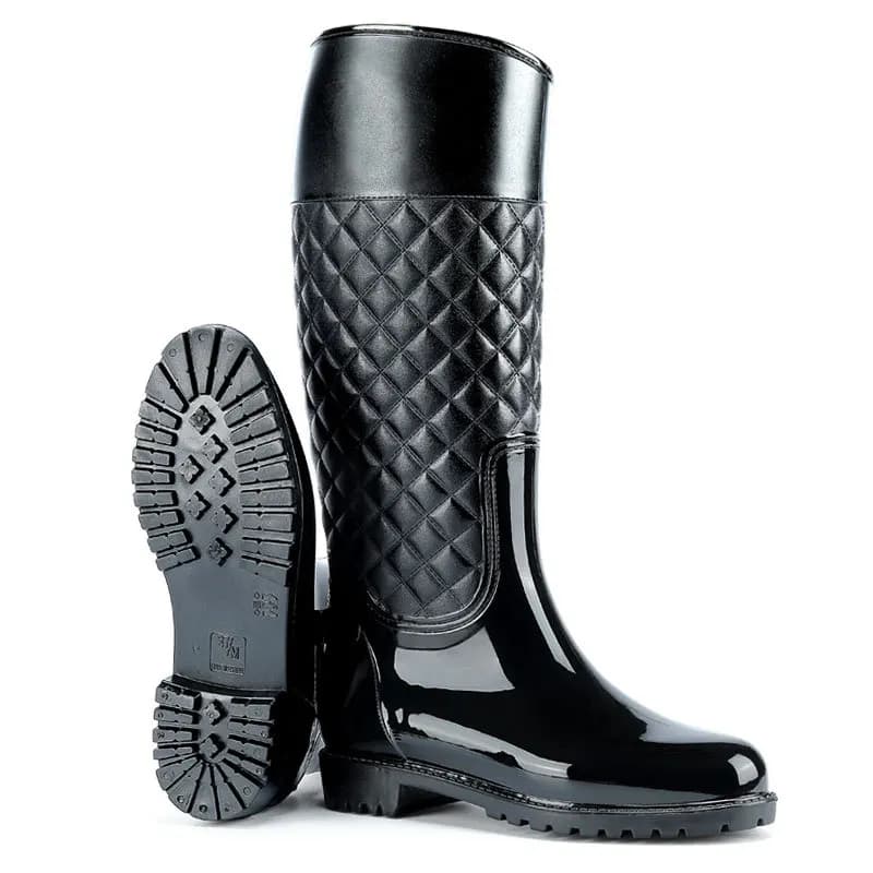 New Fashion Rain Shoes Waterproof Thickened Warm Grid Women's Rain Shoes High Barrel Women's Rain Shoes Women's Boots