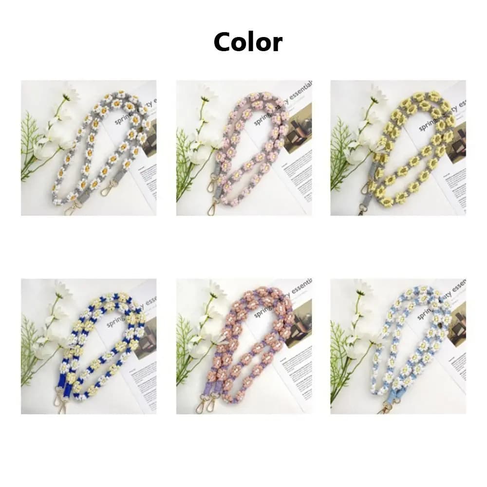 Handmade Daisy Flower Macrame Keychain Boho Floral Cute Mobile Phone Charm Creative Cotton Rope Bohemian Key Fob Strap Belt Bag