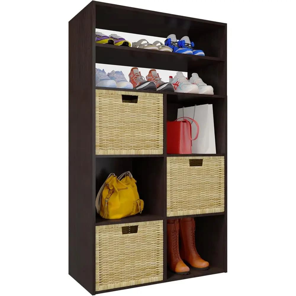 Stackable organizer PrimeZone with 6 cubes with 2 shelves - Wooden shelf with cube containers - Square bookcase or container