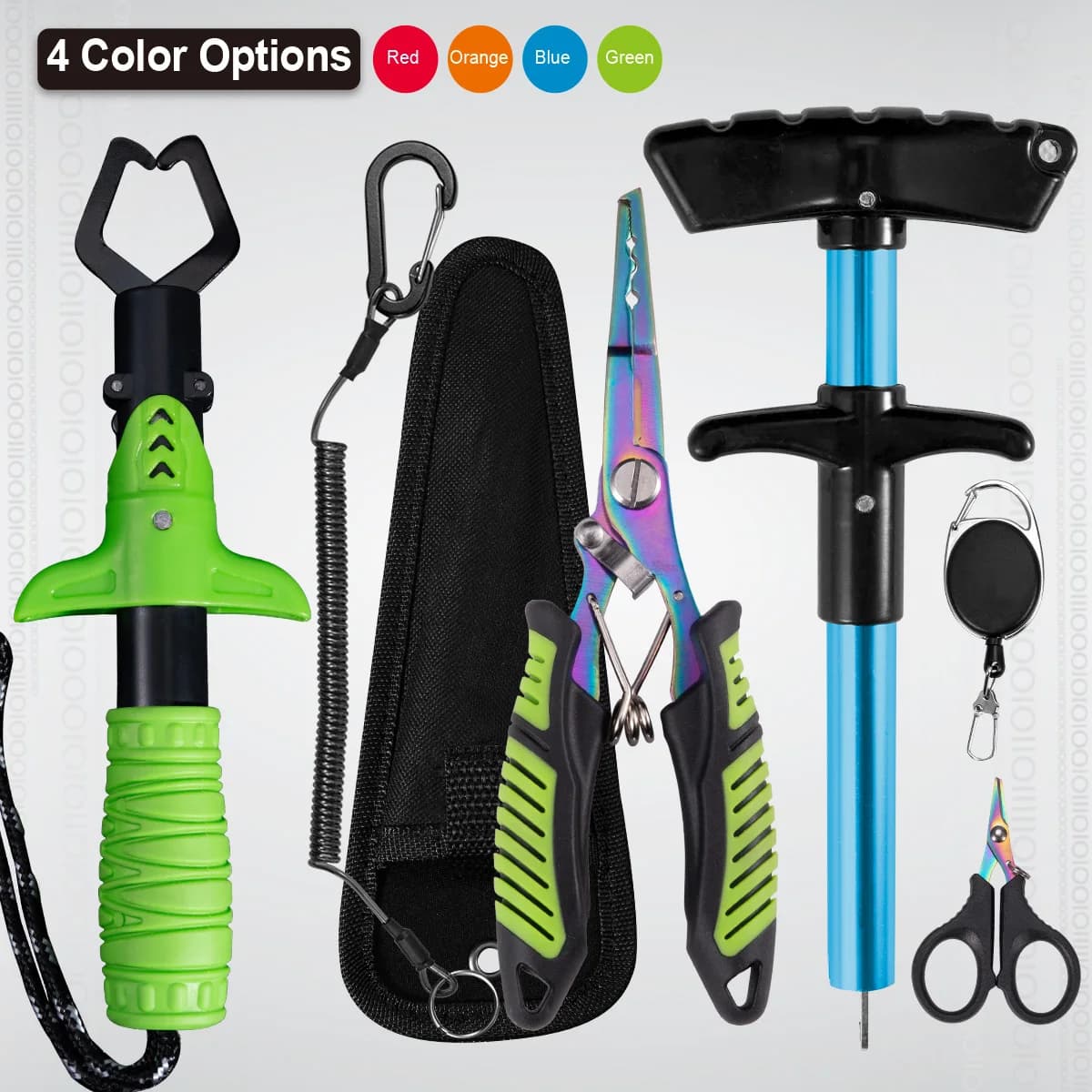Set di attrezzi da pesca da 7 pezzi, pinze da pesca professionali a becchi lunghi, forbici da taglio per lenze intrecciate resistenti all'acqua salata