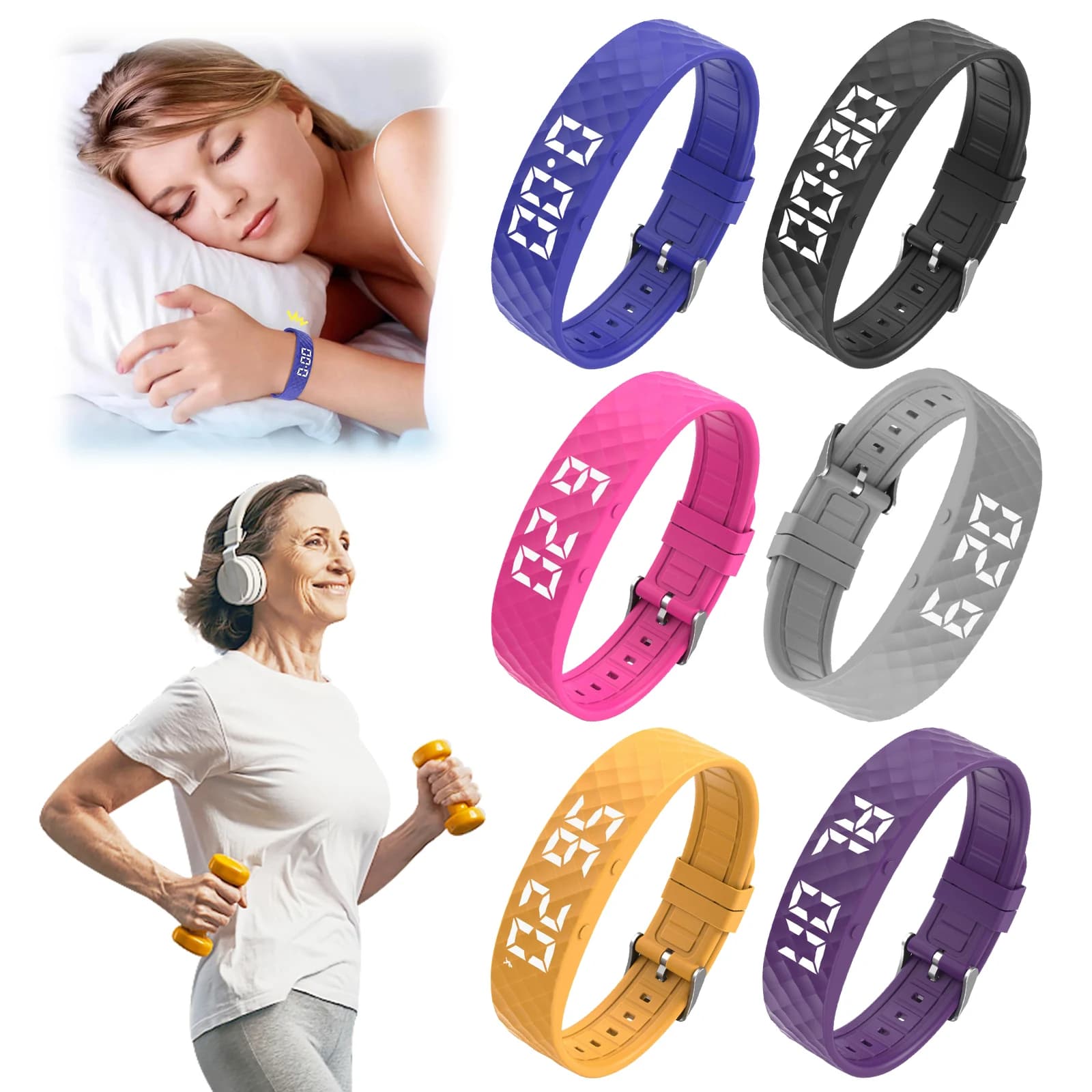 Orologio con Allarme a Vibrazione Silenziosa, Impermeabile, Cinturini per Monitoraggio del Sonno, Ricaricabile, 45 Giorni di Autonomia per Chi Ha il Sonno Pesante, Uomini e Donne