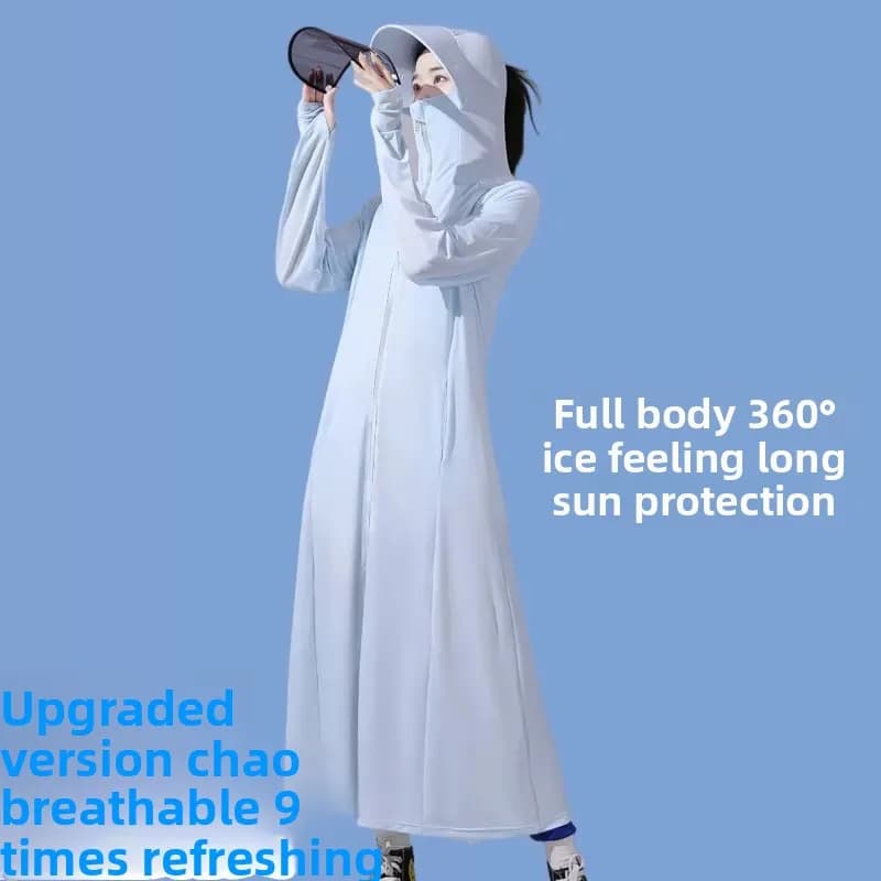Nuova Giacca Estiva Lunga da Donna in Seta Ghiaccio con Protezione UV, Traspirante e Rinfrescante, Sottile, per Esterni