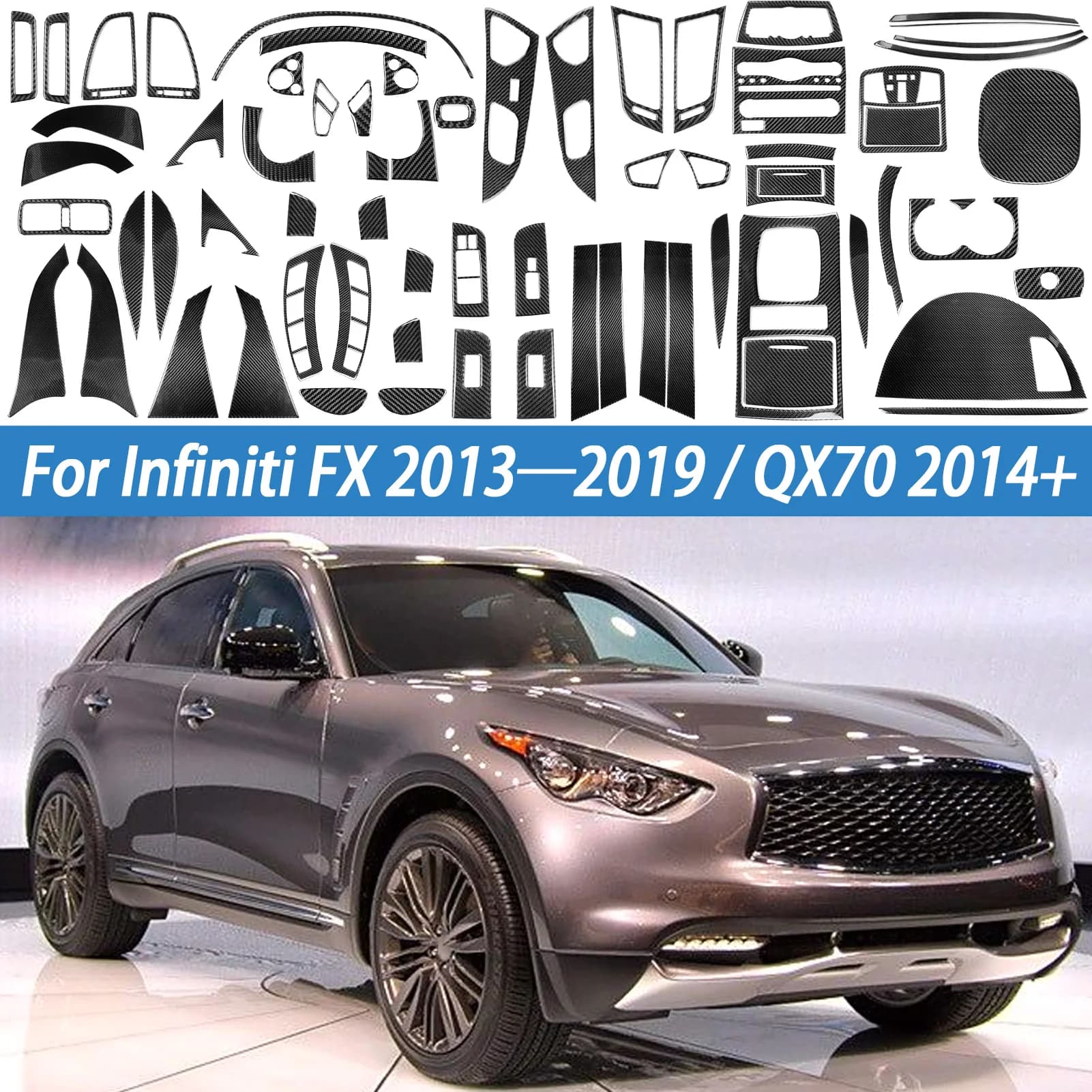 Accessori per Infiniti FX 2009-2013 QX70 2014+ Adesivo Interno Auto in Fibra di Carbonio per Pannello Cambio, Alzacristalli e Bocchette dell'Aria
