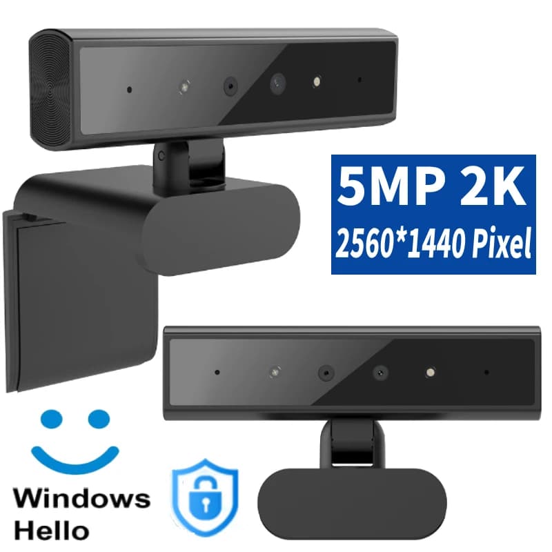 Webcam with facial recognition Webcam Windows Hello 2K Webcam 5MP 1080P Web Camera IR facial recognition Camera access for laptop PC with microphone