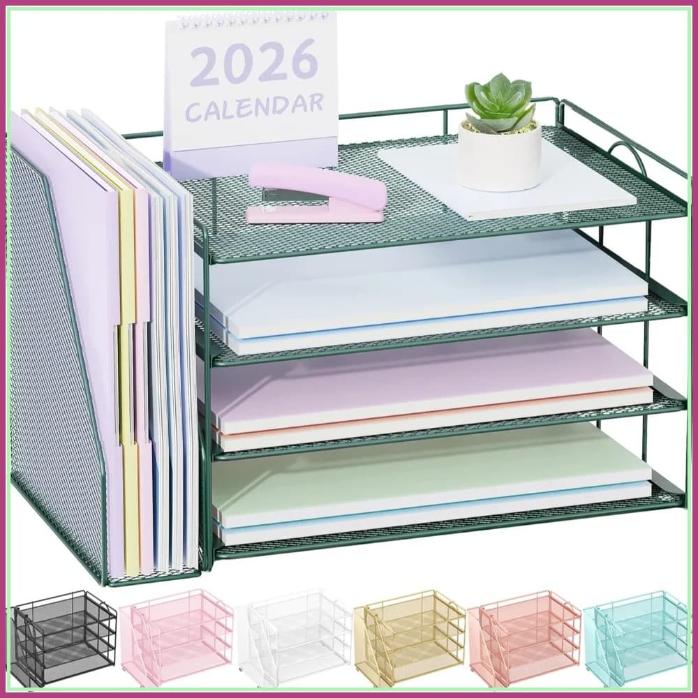 Organizzatore da scrivania in carta, porta documenti e accessori per l'organizzazione dello spazio di lavoro, porta cataloghi e raccoglitore di riferimenti (Verde scuro)