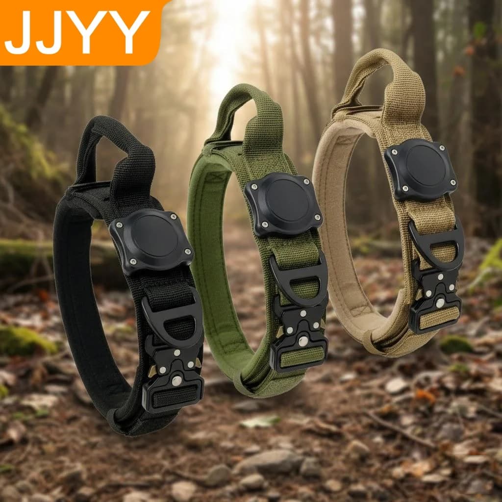 Collare per Cani Resistente Stile Militare con Fibbia Regolabile e Maniglia Compatibile con AirTag per Cani di Taglia Grande