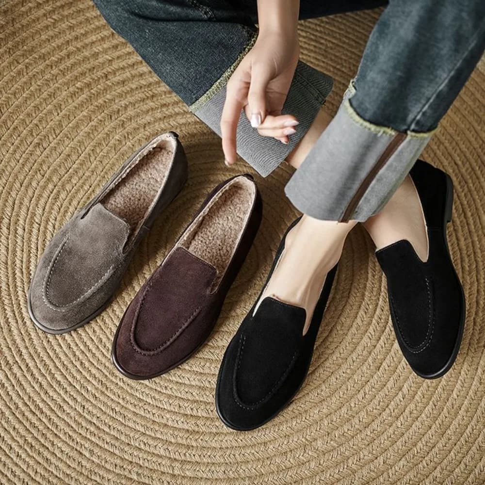 Mocassini Classici da Donna 2026 con Pelliccia Sintetica, Punta Tonda, Scarpe Basse Casual da Ufficio per Tutti i Giorni