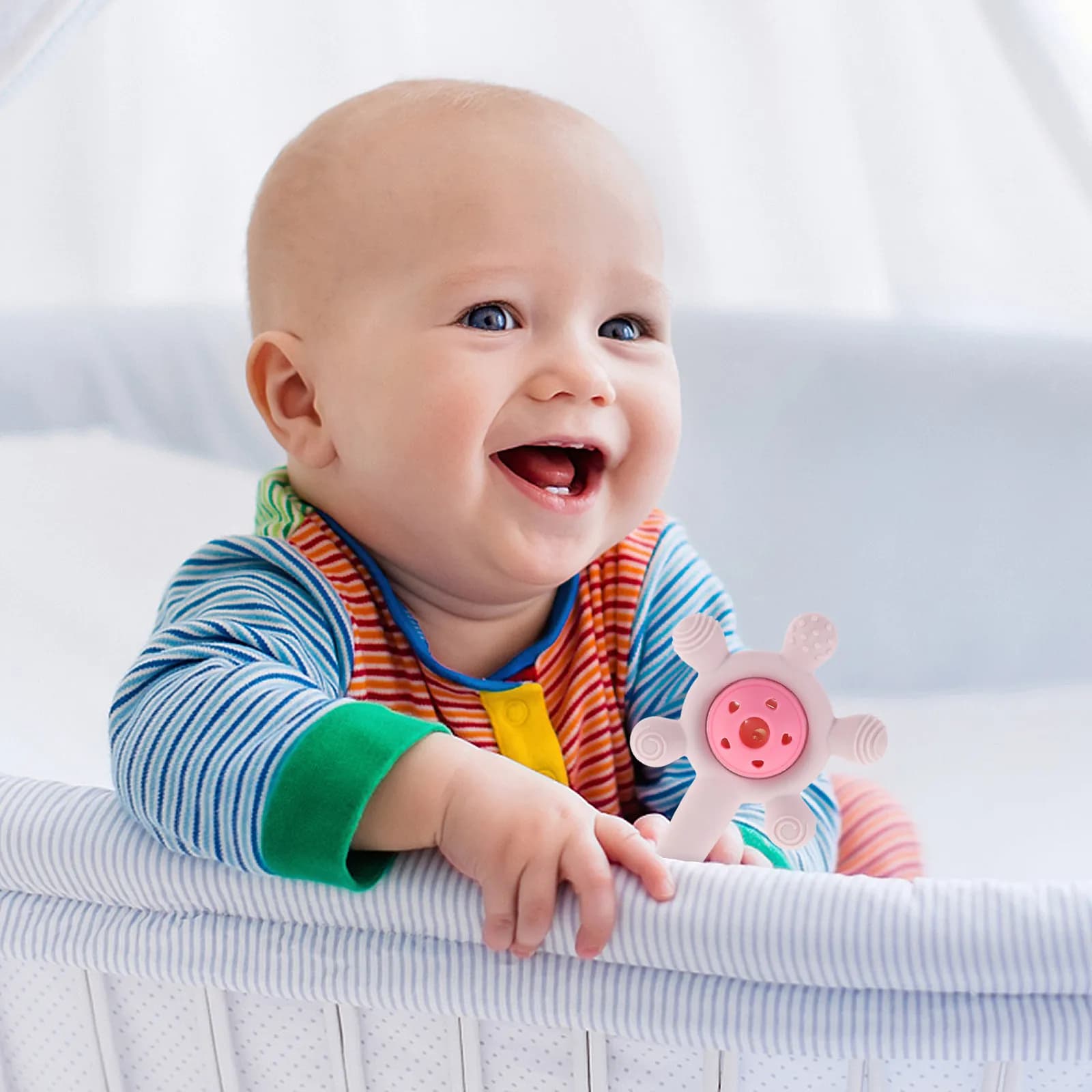 Massaggiagengive Sonaglio per Neonati in Silicone a Forma di Ruota Panoramica, Facile da Afferrare, Calmante, per la Stimolazione Sensoriale del Neonato