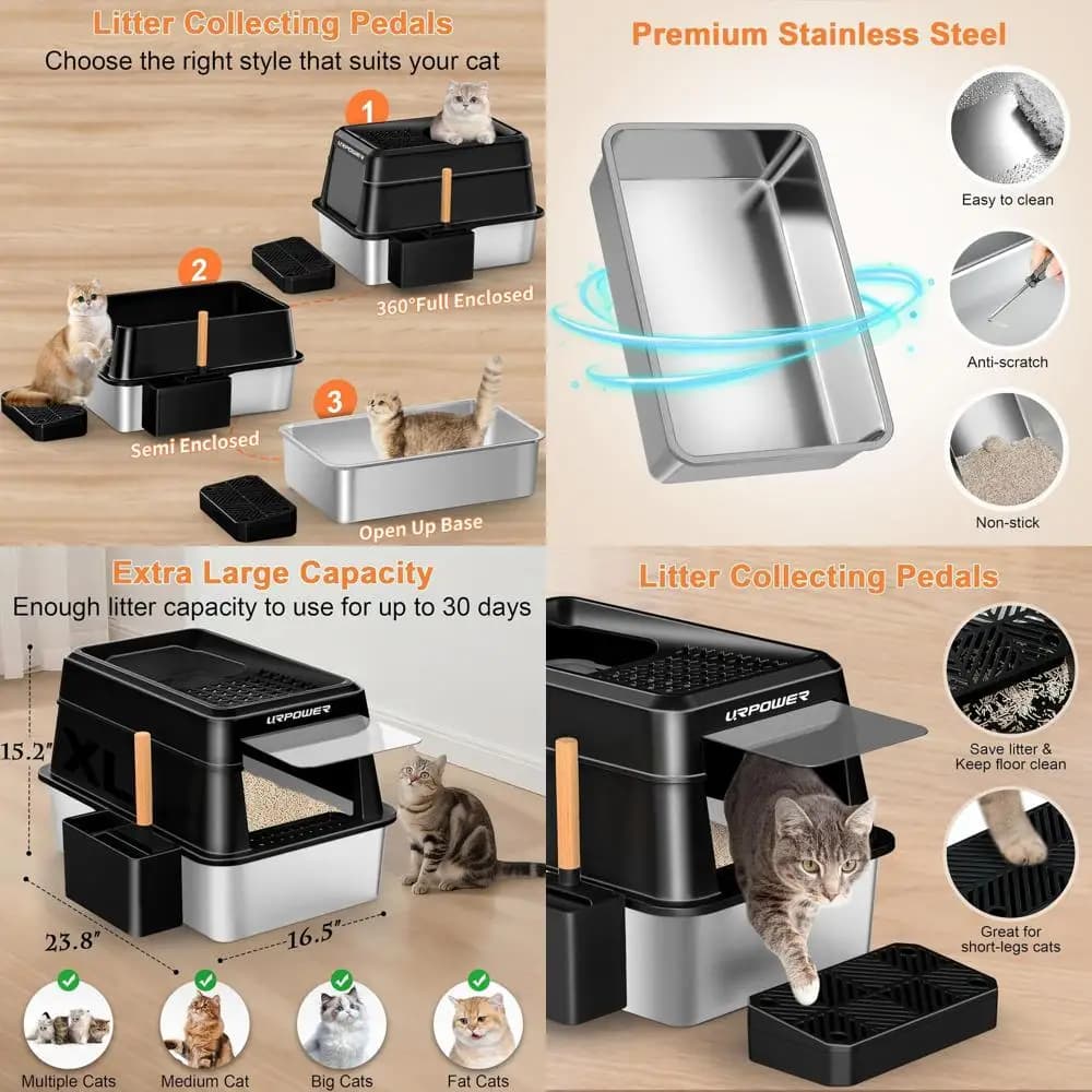 Lettiera per Gatti in Metallo Extra Large Chiusa con Coperchio, Bordi Alti Antiaderenti, Facile da Pulire, Ingresso Frontale e Superiore
