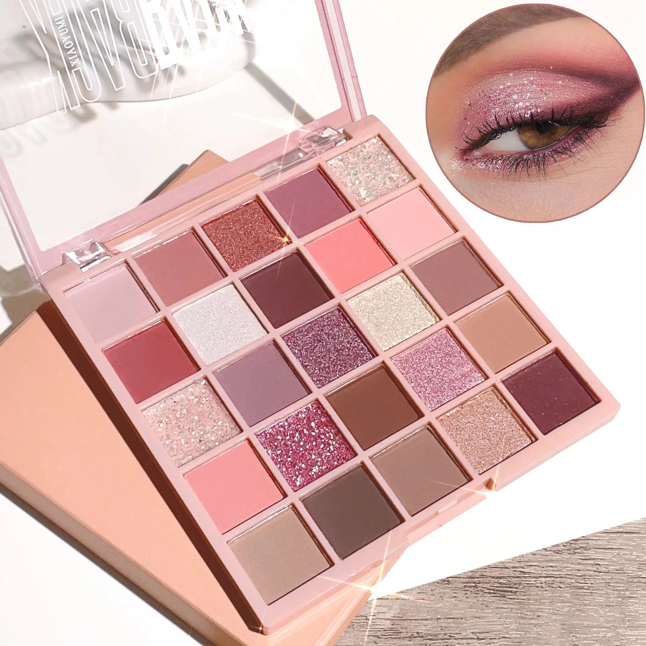 Palettes of shades of 25 colors Cement glossy Grey Pink Brown Color Tone Glitter daily makeup Dark pink for music
