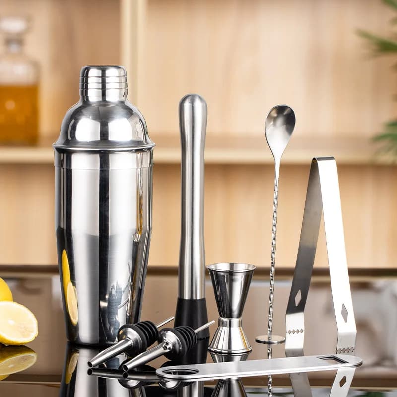 Set da Barman in Acciaio Inox, Shaker Boston Portatile, 8 Pezzi con Bicchiere Miscelatore e Contenitore, Kit per Cocktail Fai-da-Te