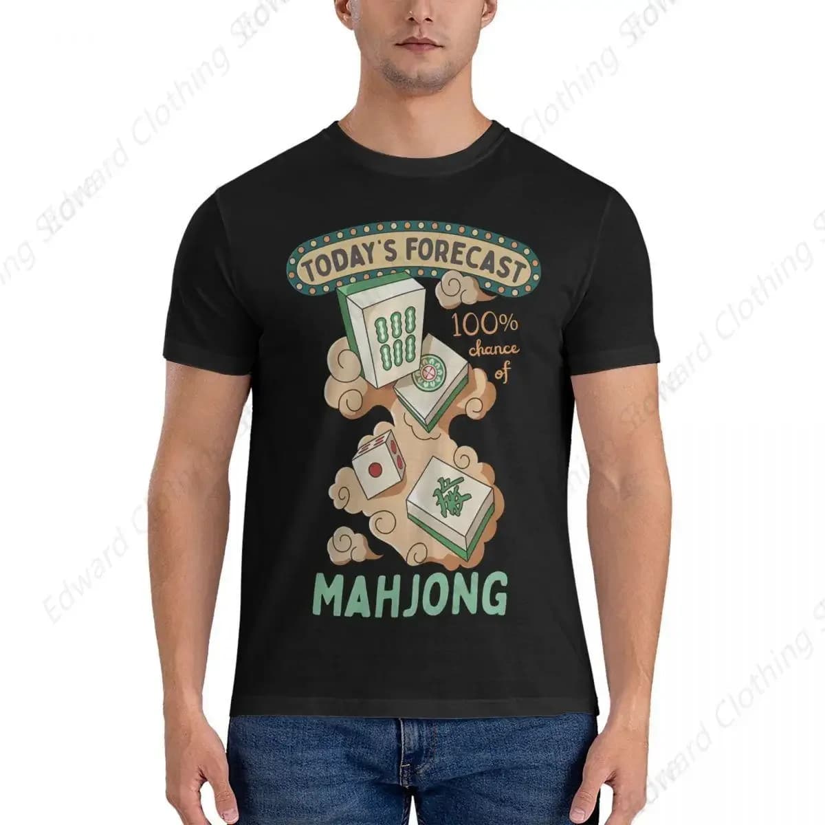Mahjong Piastrelle E Nuvole Cartoon T-shirt da uomo Mahjong T-shirt divertenti Manica corta O Collo T-shirt Puro cotone Idea regalo Abbigliamento