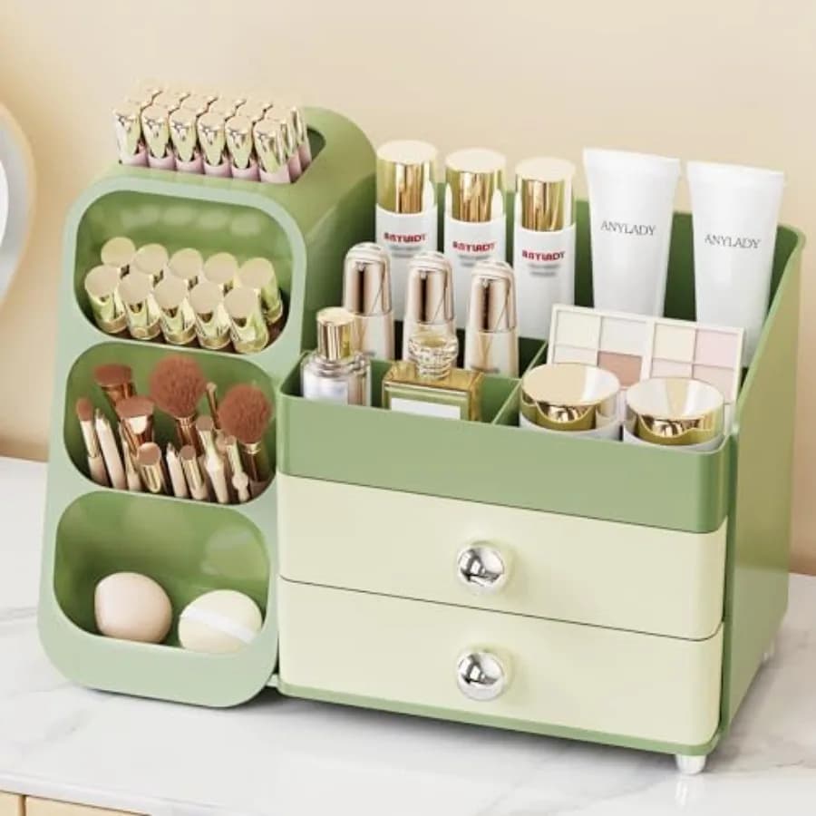 Large Capacity Makeup Organizer Countertop with Makeup Brush Holder for Vanity Thickened Material Bathroom Countertop Organizer