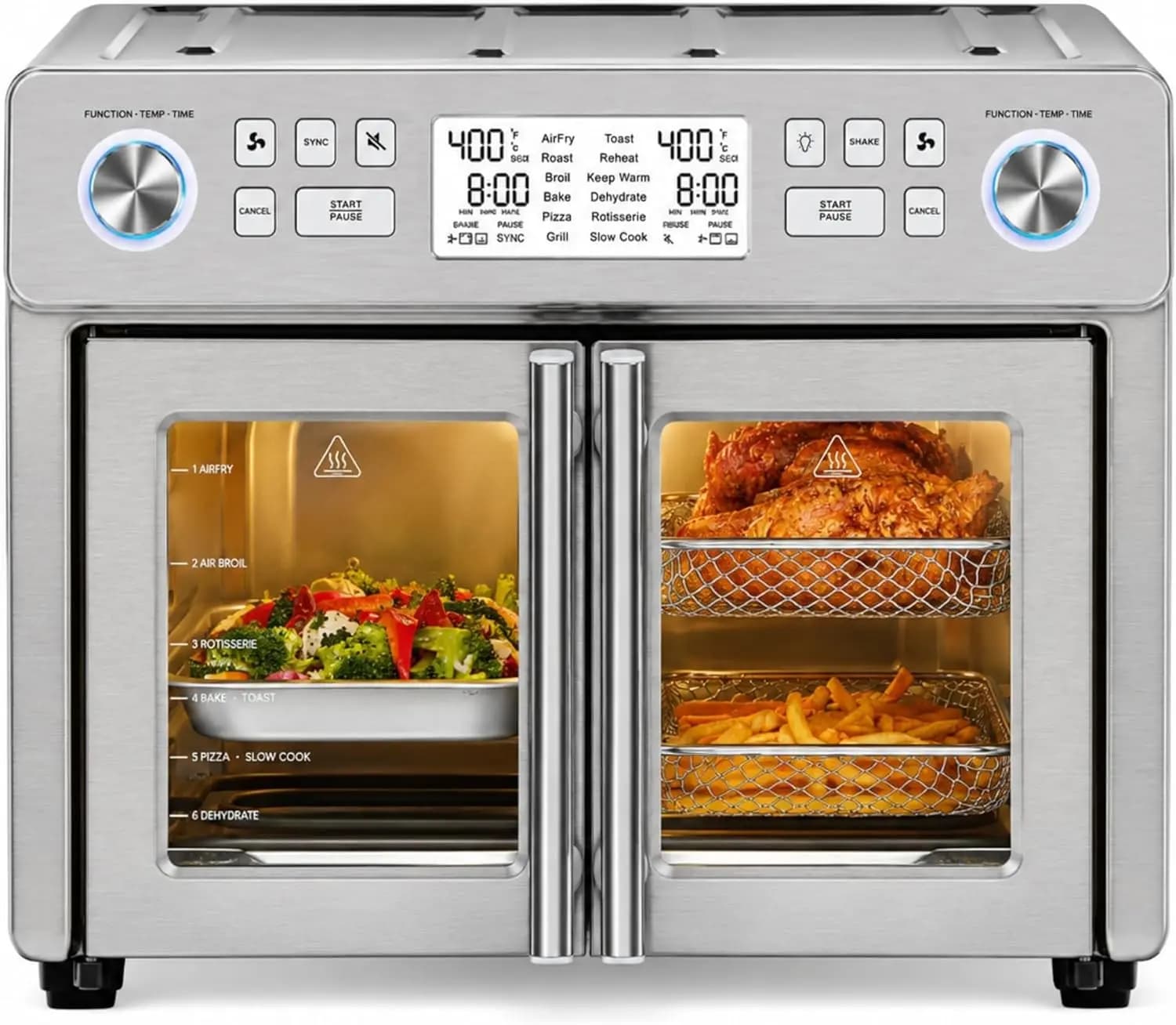 Air Fryer Oven Combo with Dual Zone and French Doors, Extra Large 25 QT Capacity, Cook Two Foods Differently Simultaneously, Up