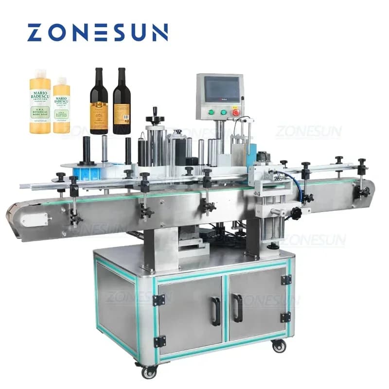 ZONESUN Fully Automatic Round Glass Drink Water Bottle Positioning and Labeling Machine