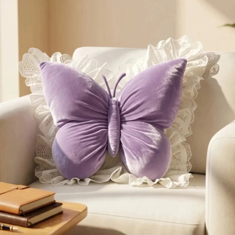 Cuscino lombare decorativo in velluto con fiocco a farfalla Princess Butterfly, per ufficio, soggiorno, divano, auto, camera da letto, regalo per lei